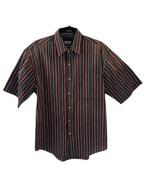 4/$24 Puritan Red and Black Striped Short‎ Sleeve Button Down Shirt